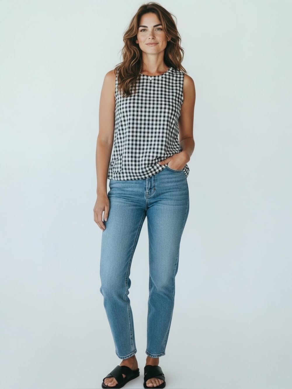 Talbots sleeveless pullover black & white gingham check grammacore top size 10P